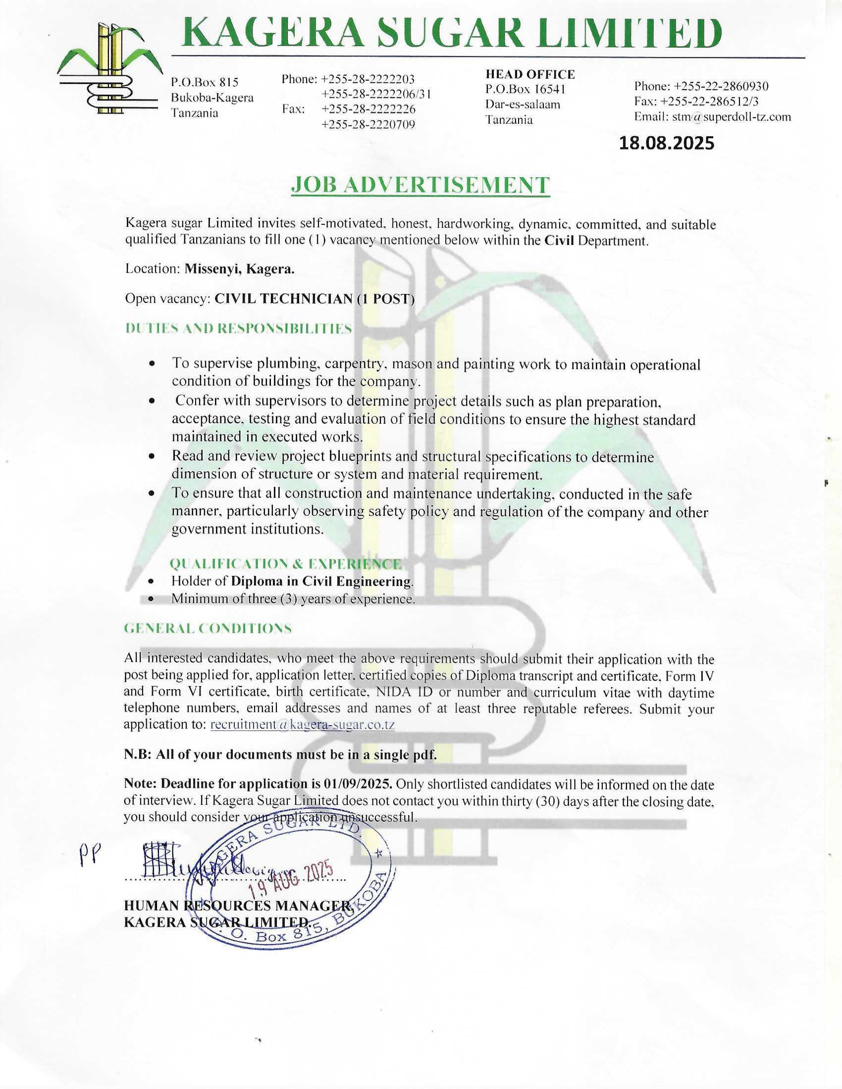 CIVIL TECHNICIAN (1 POST)